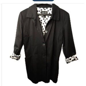 Womans Blazer Coat Jacket Brandon Thomas XL Black Button Front Polka Dot Lined